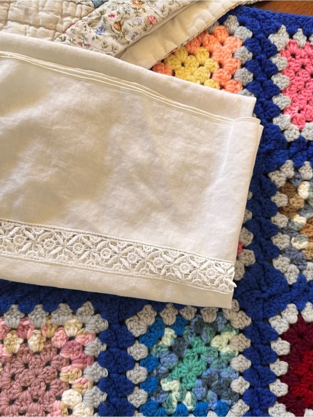 VTG Textile Lot 7 Quilt Crochet Embroidery Table Linens Cottagecore Granny Chic